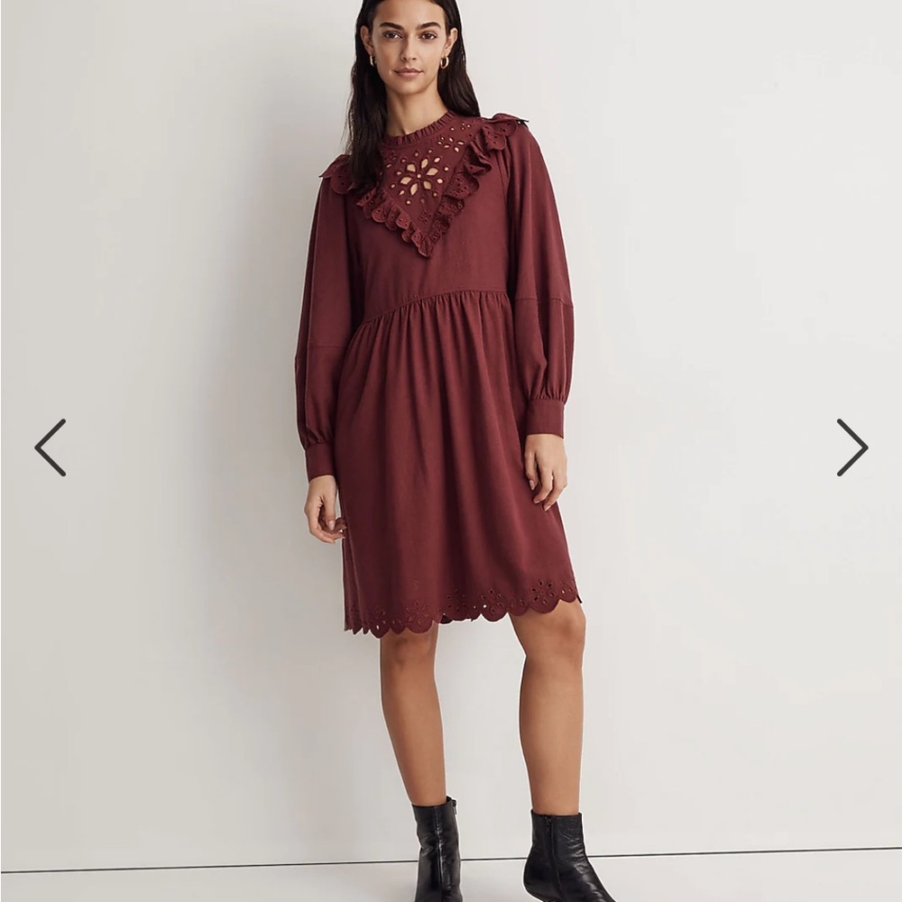 Madewell Embroidered Ruffled Flannel Mini Dress